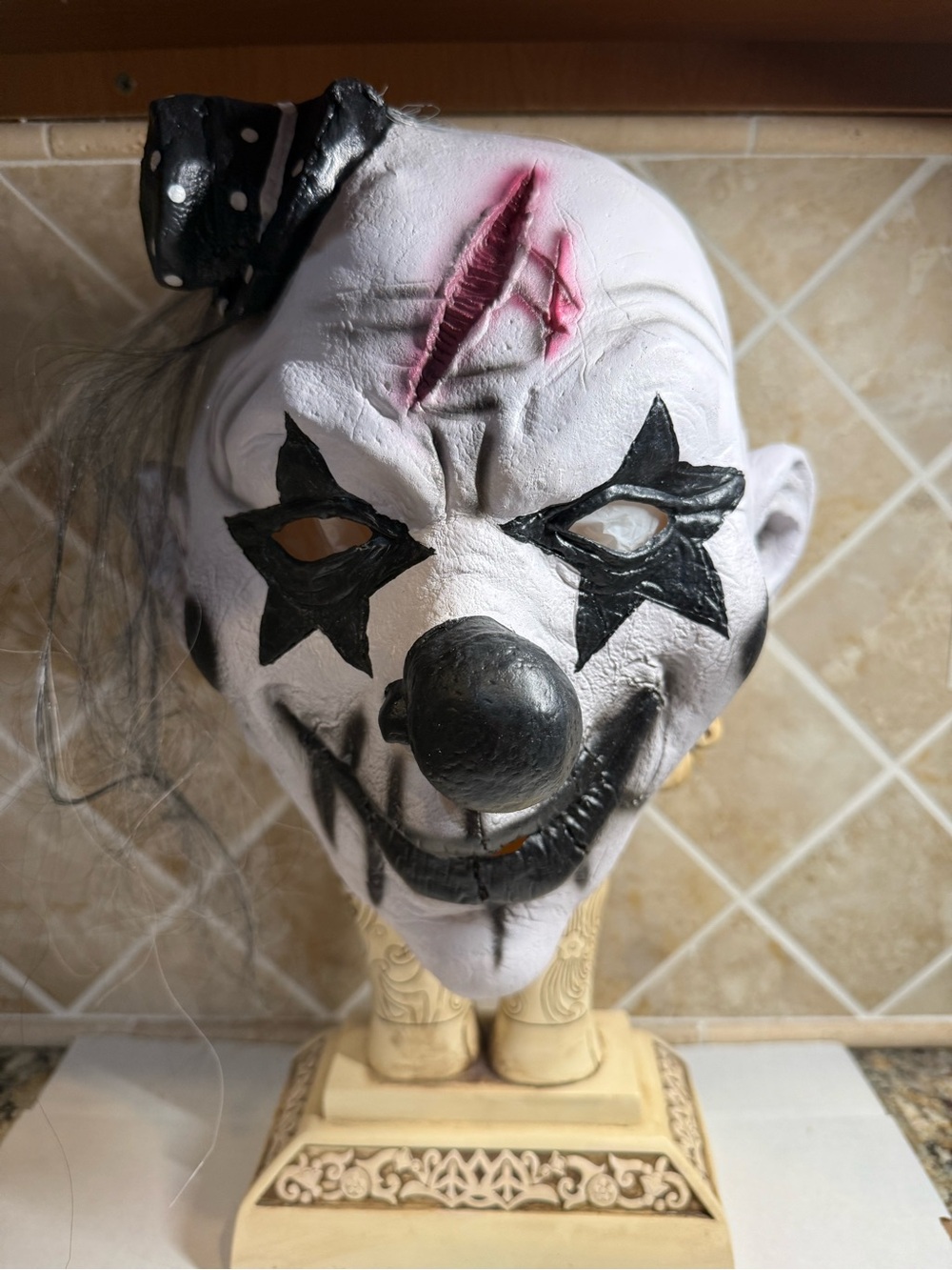 Creepy Scary Clown Full Head Mask Halloween Horror Costume Gray Hair New No Tags